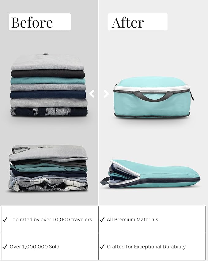 Extra Large Compression Packing Cube 6 Piece Set for Travel and Check Luggage by TRIPPED Travel Gear