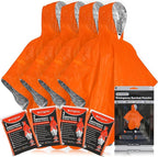 aZengear Emergency Survival Poncho (4pc) Thermal Mylar Foil Blanket for Heat Retention and Rain | Reversible with Hood | Waterproof, Windproof, Portable, Hands-Free, Outdoor Kit (Orange)