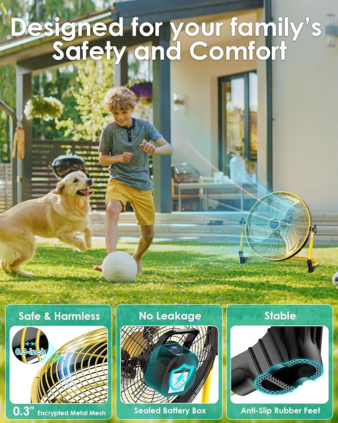 ZHULI 14" Portable Battery Operated Floor Fan, Rechargeable Cordless Camping Fan, Hi-Velocity Brushless Motor, Metal blade, USB Phone Charge, 8~60H Runtime, Quiet, Wireless, For Outdoor Home Workshop