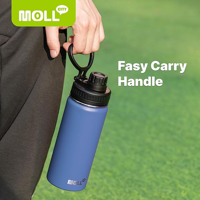 Insulated Water Bottle-18 oz Stainless Steel Vacuum Wide Mouth Sports Water Bottle with Silicone Boot-Reusable Metal Leak Proof Travel Water Flask for School (Royal Blue)