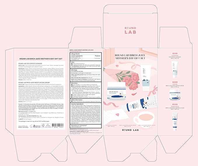 ROUND LAB Hydrating Skin Care Gift Set - UV Lock Sunscreen + Moisturizer + Face Wash Mini Size, Daily Skin Care Routine with Hyaluronic Acid, Travel essentials, Gifts for Women, Korean Skin Care Set