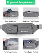 Waterfly Slim Soft Polyester Water Resistant Waist Bag Pack for Man Women Outdoors Running Climbing Carrying iPhone 5 6 Plus Samsung S5 S6 (Gray)