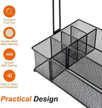 Grill Caddy, Picnic BBQ Organizer for Camping Outdoor Mesh Basket with 3 Hanging Hooks and Paper Towel Holder, Ideal Table Storage Tools for RV Camper/Tailgating/Flatware