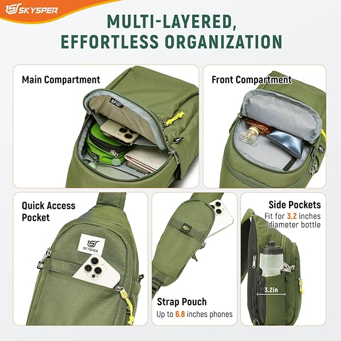 SKYSPER Sling Bag RFID Anti-Theft Crossbody Bag Recycled Travel Cross Body Bag Shoulder Sling Daypack