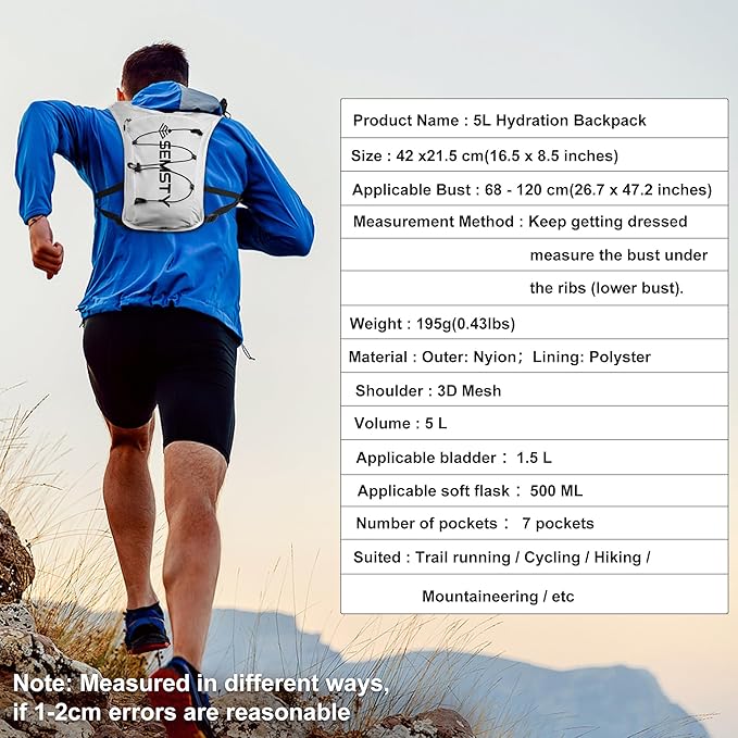 Running Hydration Vest 5L,Running Vest Pack with 1.5L Water Bladder,Lightweight Water Backpack for Hiking Running Cycling