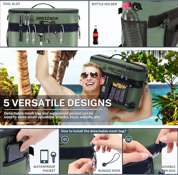 Dreizack Kayak Cooler Behind Seat, Waterproof Cooler for Kayaking,Paddle Board Cooler Compatible with Lawn-Chair Seat Kayak Accessories Cooler Bag Kayak Cooler Tow Behind for Camping Fishing