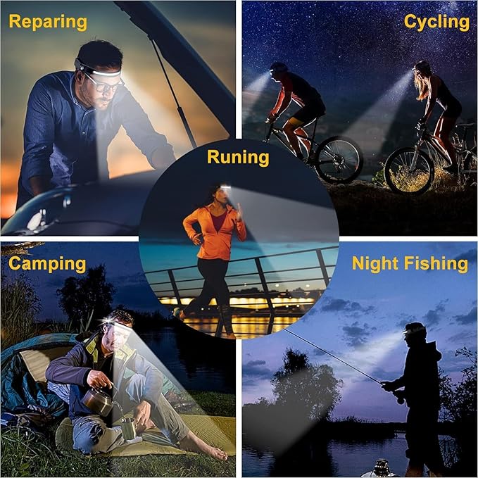 LED Headlamp, 2 Pack Rechargeable Flashlight for Adults, 230 Wide Beam Headlight, Motion Sensor Head Lamp, Adjustable Headband Outdoor Waterproof Head Light for Running, Camping, Hiking