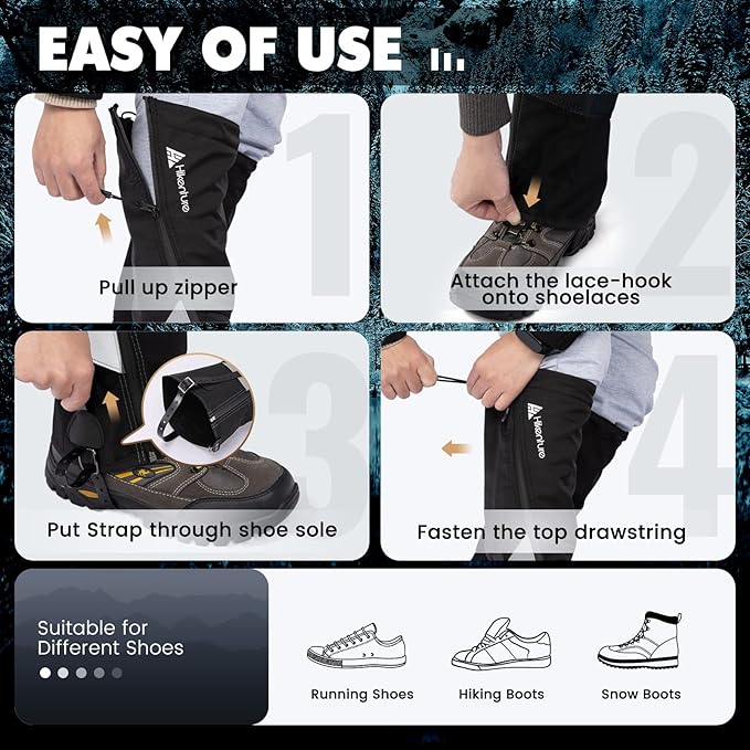 Hikenture Hiking Gaiters with Upgraded Zipper, Gaiters for Hiking Waterproof, Lightweight Leg Shoe Gaiters for Men Women