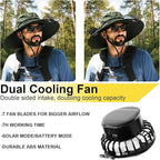 Outdoor Wide Brim Sun Hat with 2 Solar Fan for Men Women UPF50+ Outdoor Hiking Sun Protection Bucket Fishing&Cycling Hat