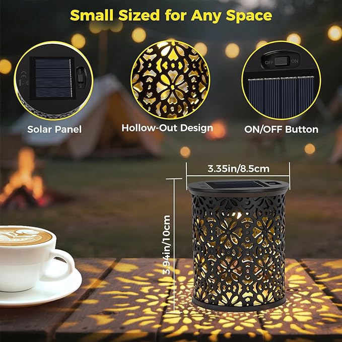 2-Pack Small Solar Outdoor Lanterns for Garden & Patio - Solar-Powered Decorative Lantern Lights Hollow-Out Design, Energy-Saving, Weather-Resistant, Auto Dusk-to-Dawn Lighting for Pathways, Yard