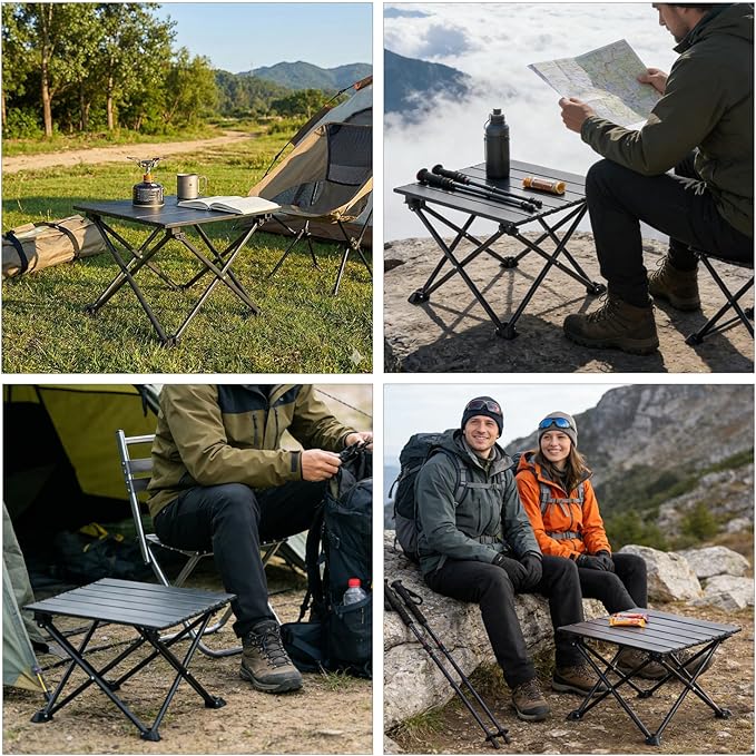 Wind Tour Roll-Up Camping Table, 4-Person Lightweight Aluminum Portable Outdoor Table with Carry Bag for Picnics BBQ Travel (15.7”x13.7”x11” | Pink)
