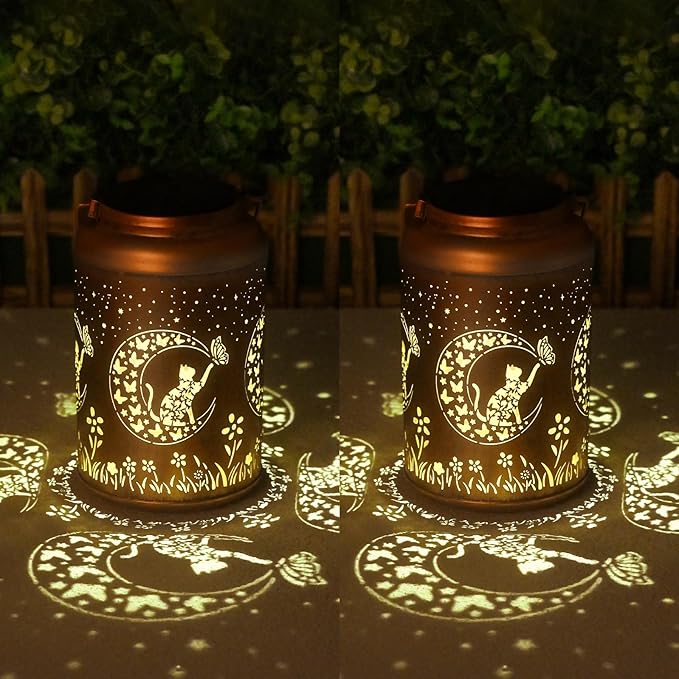 Halloween Decorations Outdoor Gifts for Women Men Mom, 2 Pack Cat Solar Lights Outdoor Waterproof, Mothers Day Gifts Decoration Outside for Outdoor, Yard, Lawn, Balcony Garden Decor Solar Lantern