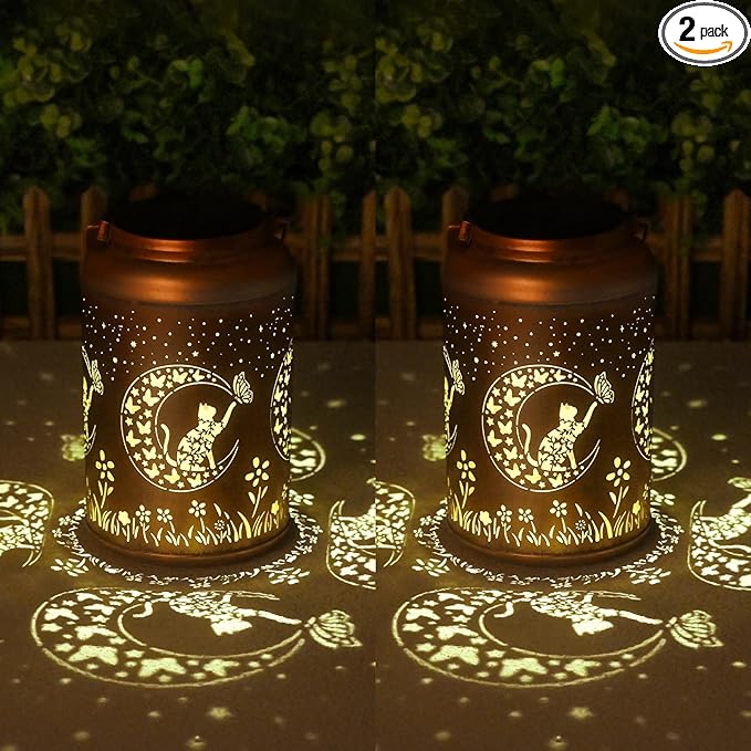 Halloween Decorations Outdoor Gifts for Women Men Mom, 2 Pack Cat Solar Lights Outdoor Waterproof, Mothers Day Gifts Decoration Outside for Outdoor, Yard, Lawn, Balcony Garden Decor Solar Lantern
