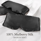 Zenssia 100% Mulberry Silk Sleep Mask Eye Mask for Man and Woman with Adjustable Headband, Full Size Large Sleep Mask & Blindfold for Total Blackout for All Night Sleep, Travel & Nap- Black