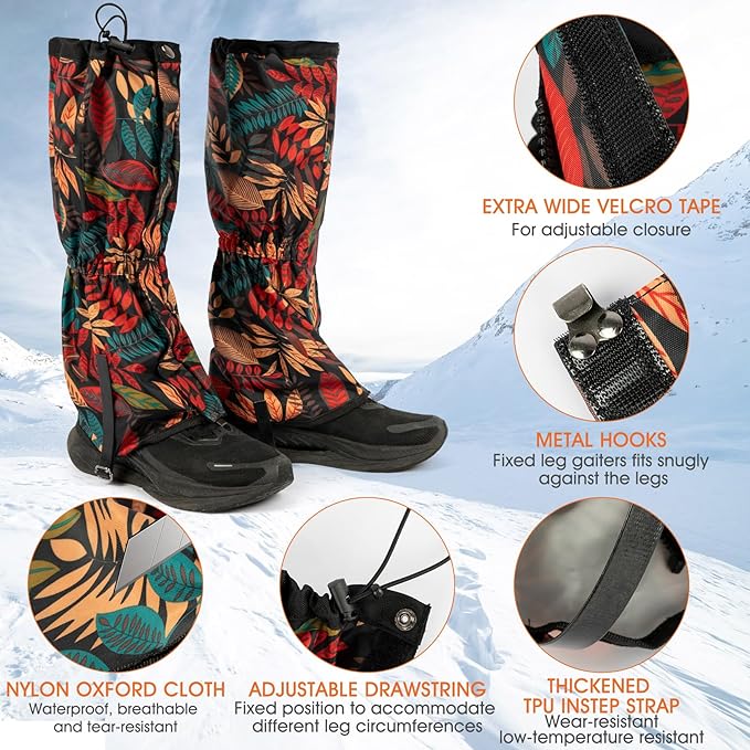 likloks Adjustable Leg Gaiters for Men & Women - Lightweight & Waterproof Gaiter for Hiking, Snow, Trail, Trekking, Hunting, Climbing