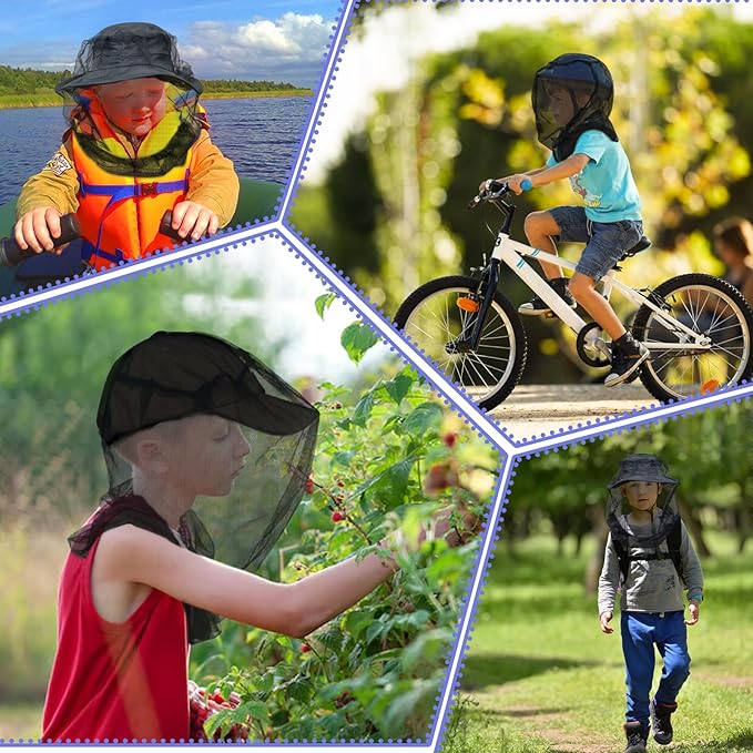 tupi Premium Mosquito Head Net for Kids, Bug Face Netting for Hats, Fly & Bug Protection | Ultra Large & Long, Extra Fine Holes for Camping, Hiking, Fishing, Fits All Hats for Children, 2 Pack