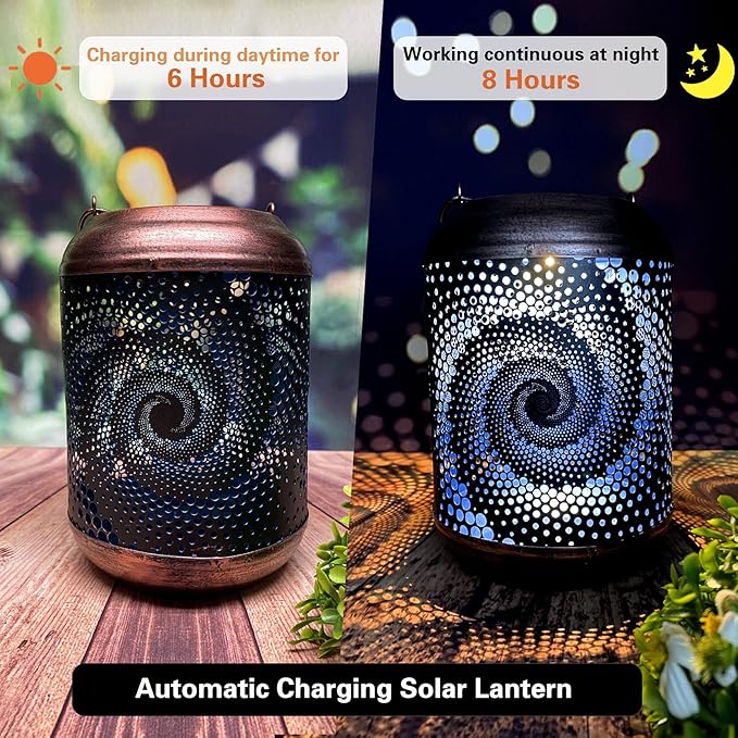 4 Pack Solar Powered Metal LED Lanterns with Handle - Waterproof Outdoor Hanging Lanterns for Garden, Patio, Decor & Christmas Gifts