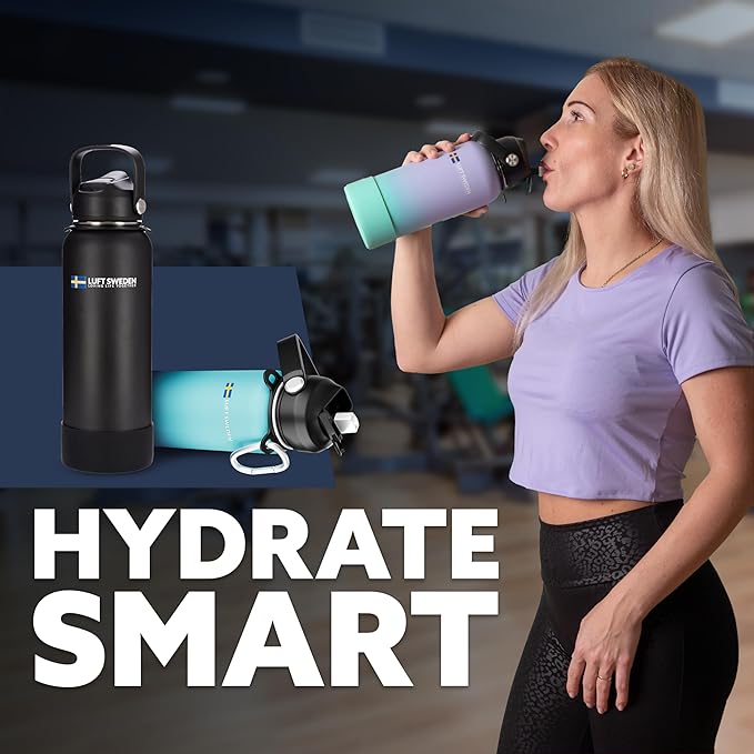 LUFT SWEDEN 32 oz Red & Purple Insulated Water Bottle with Straw Lid – Leakproof Stainless Steel, Dishwasher Safe – Double Wall Gym Thermos for Cold Drinks – Reusable, Sweatproof & BPA-Free