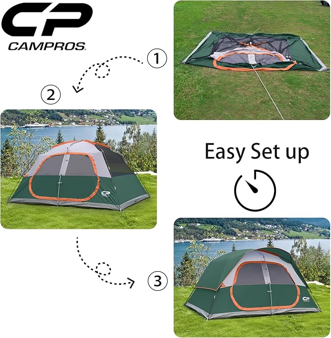 CAMPROS CP Tent 8 Person Camping Tents, Waterproof Windproof Family Tent with Top Rainfly, Large Mesh Windows, Double Layer, Easy Set Up, Portable with Carry Bag, for All Seasons