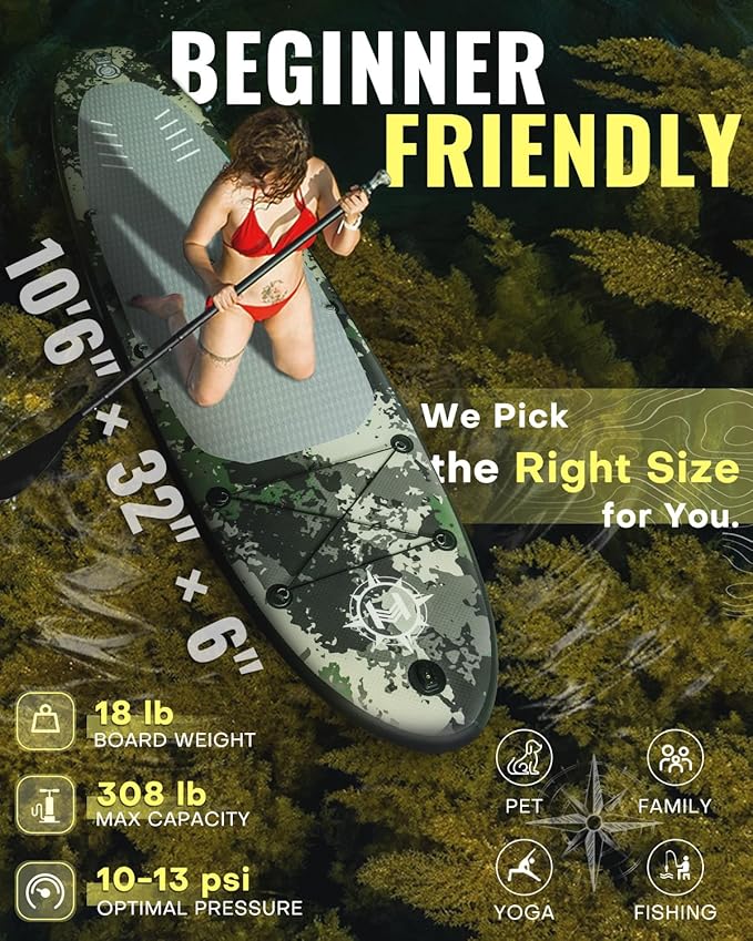 HEYBOARD Inflatable Stand Up Paddle Board 10'6"×32"×6" Standup Paddleboard with Premium SUP Accessories & Backpack, Non-Slip Deck, Waterproof Bag, Leash, Paddle, Hand Pump
