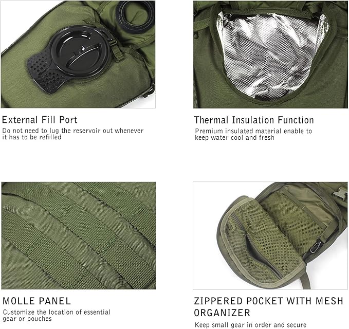 Unigear Tactical Hydration Packs Backpack 1050D with 3L Water Bladder, Thermal Insulation Pack Keeps Liquid Cool up to 4 Hours for Hiking, Cycling, Hunting and Climbing