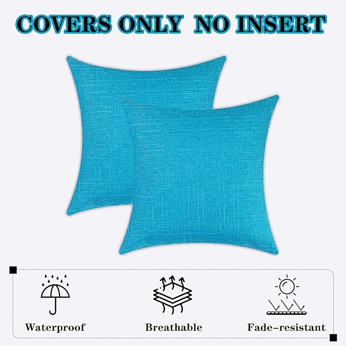 Kevin Textile Pack of 2 Decorative Outdoor Waterproof Pillow Covers Garden Checkered Cushion Sham Throw Pillowcase Shell for Patio Tent Couch 20x20 Inch Peacock Blue