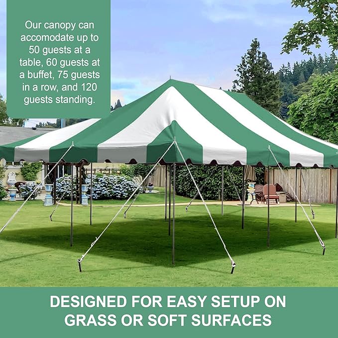 Party Tents Direct 20'x30' Weekender Canopy Pole Tent - Easy Up Canopy Tent with 120 Person Capacity - Outdoor Canopies for Parties, Weddings, & Events (Green/White Top)