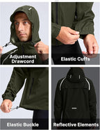 Men's Cycling Rain Jackets Waterproof Running Bike Windbreaker Lightweight Packable Hooded Jacket