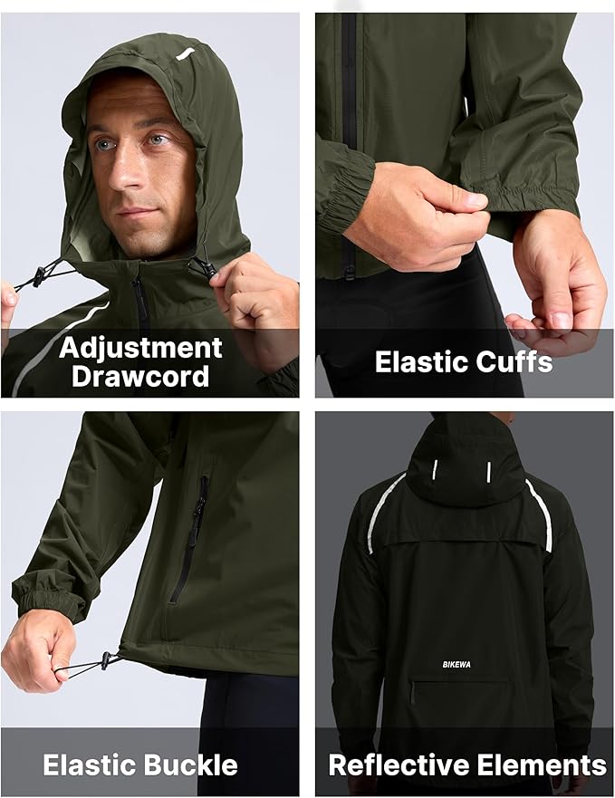 Men's Cycling Rain Jackets Waterproof Running Bike Windbreaker Lightweight Packable Hooded Jacket