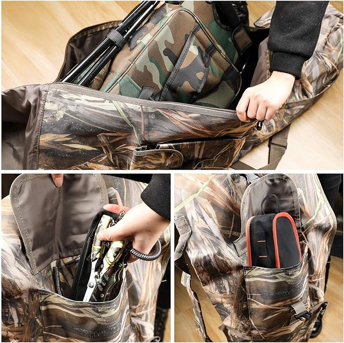 Allnice Durable Canvas Fishing Rod & Reel Organizer Bag Travel Carry Case Bag- Holds 5 Poles & Tackle