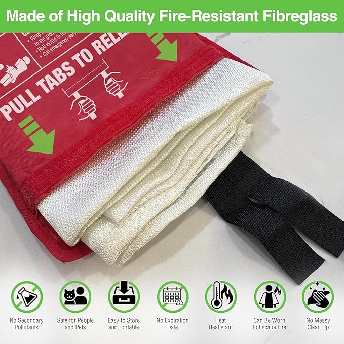 5-Pack Emergency Fire Blanket - ASTM Certified Fire Suppression Blanket for Home, Kitchen, Grill, Camping, Car & More - 40" x 40" Flame Retardant Fabric, No Mess, Easy Deployment