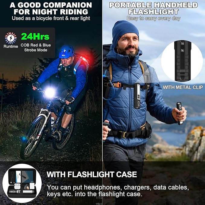 Rechargeable Flashlights High Lumens - Super Bright Small Pocket Magnetic Flashlight, 8 Modes LED Tactical Flash Light, Dual Button Powerful Flashlight for Camping (1, Pure Black)