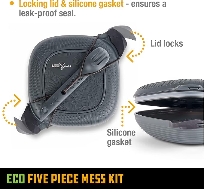UCO Recycled ECO 5-Piece Camping Mess Kit with Bowl, Plate, Switch Spork Utensil Set