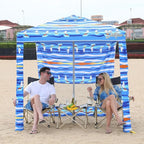 Beach Cabana, 6.2'×6.2' Beach Canopy with Side Wall, UPF 50+ UV Protection Easy Setup Tent Sun Shelter with Sand Pockets for Whole Family(Summer Sailboat)