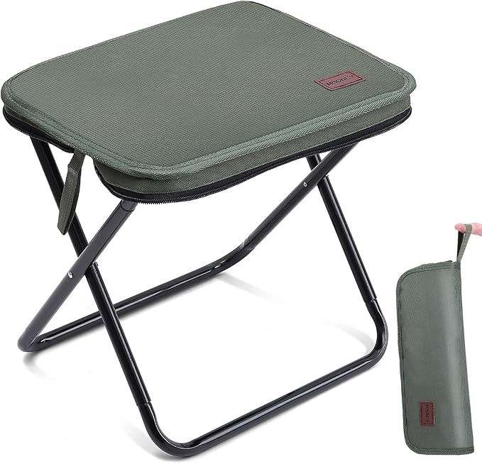 MOONCY Portable Stool, 13 Inch Small Folding Stool for Adults, Ultralight Green Camping Stools for Hiking and Fishing, Hold Up to 265 LBS