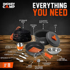 Camping Cookware Mess Kit Set with Stove - Backpacking Camping Pots and Pans Set, All in One Non-Stick Camping Cooking Set, Portable Stove, Hiking, Picnic, Outdoor & Camping Cookware Set