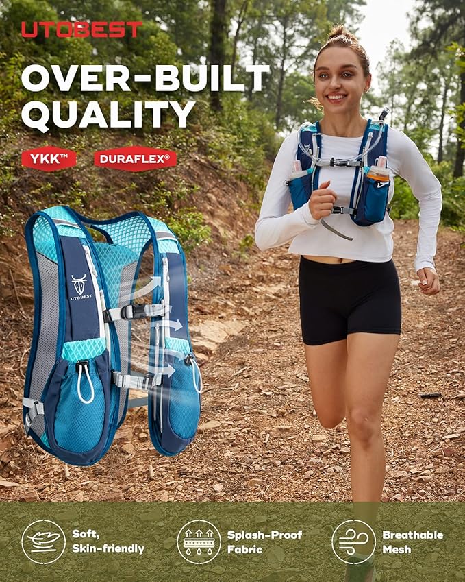 UTOBEST Running Vest, 5L Hydration Vest Lightweight, Breathable and Sweatproof Running Backpack, Adjustable Running Hydration Vest for Trail Running Marathon Race Jogging Cycling