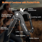 Stocking Stuffers for Men Adults, Multitool Carabiner with Pocket Knife, Christmas Gifts for Dad Men, Folding Knives, Bottle Opener, Window Breaker and Screwdriver, Survival Gear for Camping Hiking