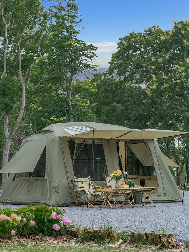 MC TOMOUNT 6/8/10 Person Large Family Camping Tent, Inflatable Tent for Camping with 2 Doors 4 Windows 2 Skylights, Double Layer Waterproof Glamping Blow Up Tent for Outdoor Camping Picnic Party