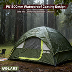 Golabs CT1 2 Person Camping Tent, Easy Set Up in 3 Mins, PU1500mm Waterproof w/Mesh Top & Door with Ventilation, Lightweight 4.4lbs Portable Family Tent with Carry Bag &Interior Storage Pockets &Hook