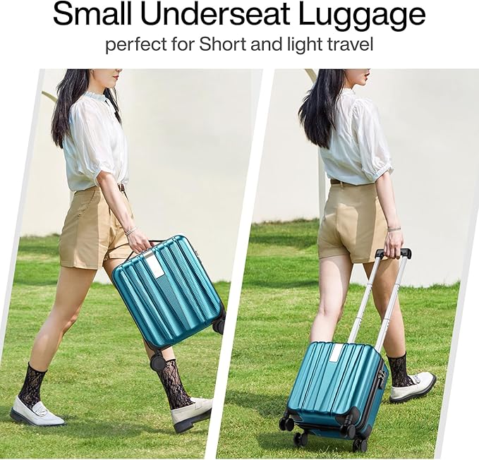 Hanke 14 Inch Underseat Carry On Luggage with Wheels Hard Shell Suitcases Carry On Bag Lightweight Small Mini Suitcase Tsa Luggage for Travel. Caribbean Blue.