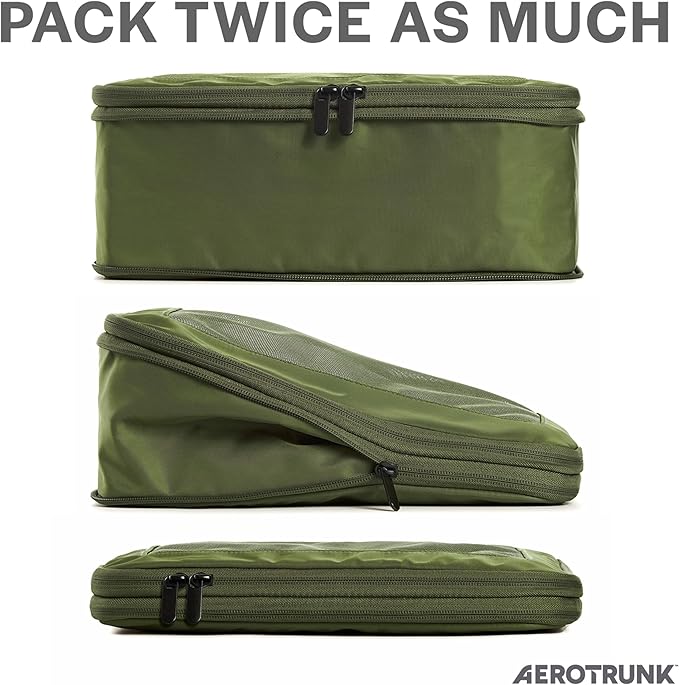 Compression Packing Cubes for Travel - Luggage Organizer Bags - Double Zipper Packing Cubes for Suitcases (6-Pack, Olive)