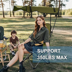Folding Camping Chair with Canopy, Portable Outdoor Beach Chair for Fishing, BBQ, Picnic, Backyard, Lightweight Sun Shade Chair with Cup Holder, Army Green
