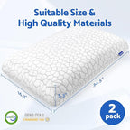 Memory Foam Pillows for Sleeping, Cooling Pillow with Removable and Machine Washable Cover, Bed Pillow for Side, Back and Stomach Sleepers, King Size (2 Pack)