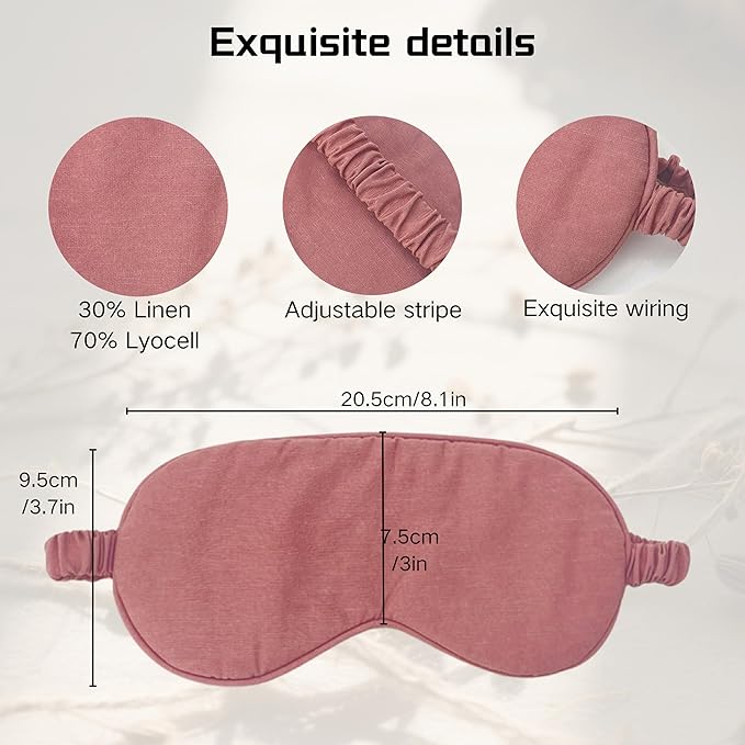 Sleep Mask Linen Eye Mask with Elastic Band,Comfort Sleeping Shade for Nighttime Sleeping, Traveling & Napping,Side Sleeper Eye Cover Cooling with Travel Bag Gift Package(Rose)