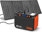 Takki Solar Generator 277Wh Portable Power Station with Solar Panels 40W Included 450W Peak 110V Pure Sine Wave AC Outlet DC USB Ports for Camping Emergency Tent Outdoor Trip