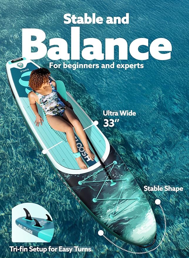 SLOOSH Inflatable Stand Up Paddle Board, 10'6" Paddle Boards with Premium Accessories, Non-Slip EVA Deck, Ultra-Light Carry Bag Pump, Ripple SUP for Youth & Adults of All Skill Levels