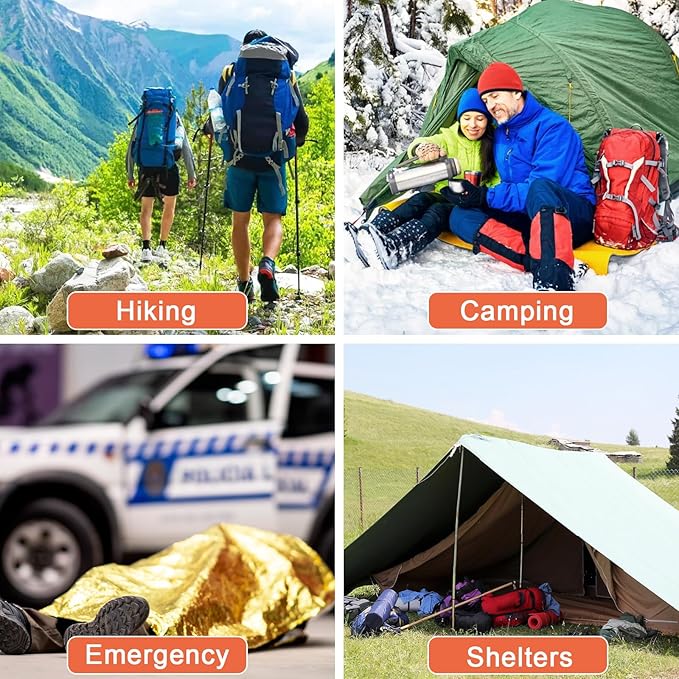 Emergency Blankets Mylar Thermal Blanket (10 Pack-Gold&Silver) 84"x52" Space Blankets Survival for First Aid,Camping,Car Emergency Kit,Outdoor Camping,Hiking,First Aid,Marathon