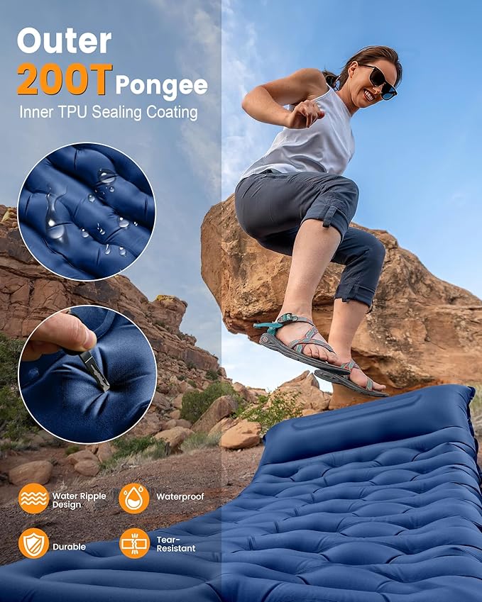 Camping Sleeping Pad,5.9 Inch Thick Camping Mat with Built in Pillow and Foot Pump,Self Inflating Sleeping Pad Ultralight for Camping Backpacking Tent（Green