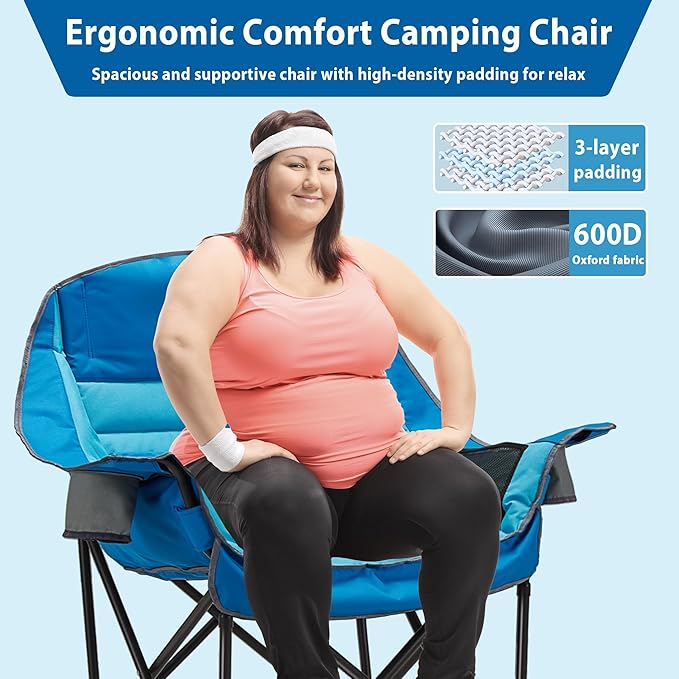 Oversized Camping Chair, Portable Folding Camping Chairs with Side Pocket, Cup Holder and Carry Bag, Heavy Duty Outdoor Camping Chairs for Adults, Fishing, Sports, Trip, up to 400lbs, Style 1